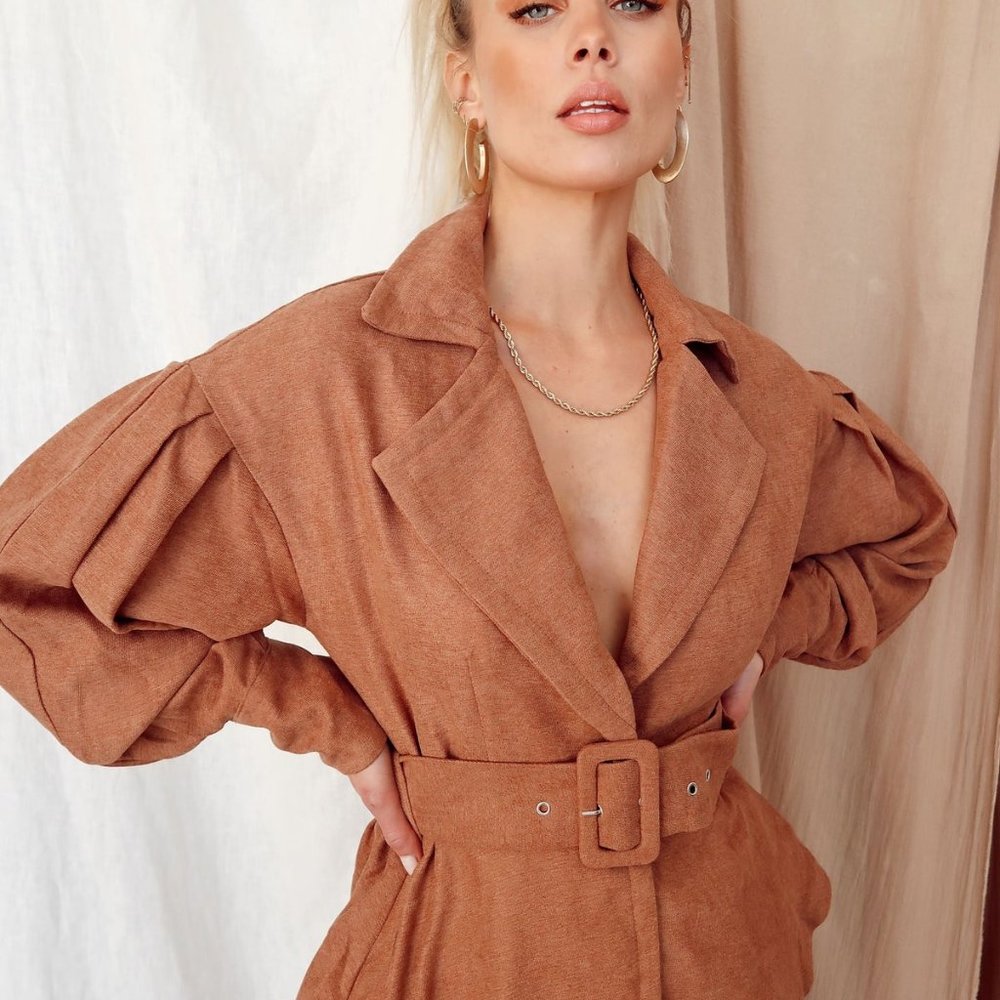 12th Tribe Brown Lightweight Collared Jacket with Belt
